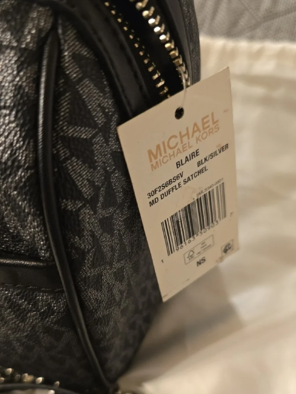 Michael Kors Black and Gray Logo Chain-Handle Shoulder Bag